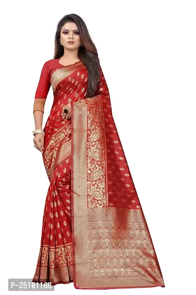 NITA CREATION Fashionista Women's Banarasi Jacquard Silk Woven Saree With Blouse Piece (Red)
