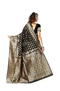 NITA CREATION Women's Linen Woven Saree With Blouse Pieces (Black)-thumb2