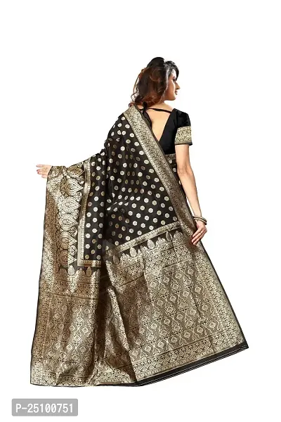 NITA CREATION Women's Linen Woven Saree With Blouse Pieces (Black)-thumb3