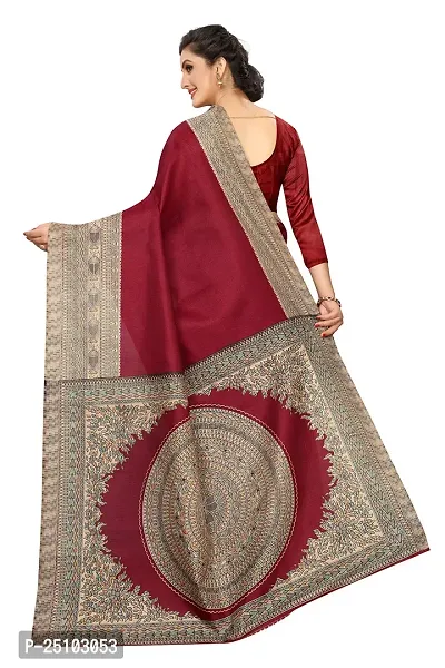 NITA CREATION Kalamkari Woven Saree For Women With Blouse Piece Printed Khadi Silk Material (Maroon)-thumb3