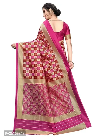 NITA CREATION Women's Art Silk Printed Woven Saree With Blouse Piece (Small Checks Print_Pink)-thumb3