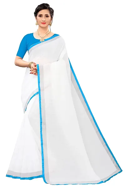 NITA CREATION Women's Linen Woven Saree With Blouse Pieces (Sky Blue)