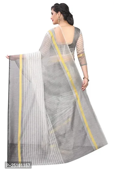 NITA CREATION Women's Woven Cotton Silk Woven Saree With Blouse Piece (White)-thumb3