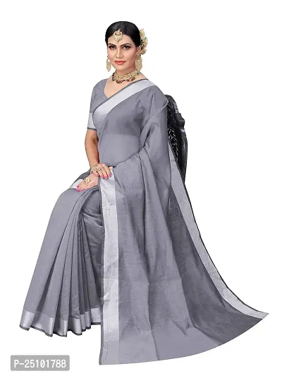 NITA CREATION Women's Woven Cotton Silk Woven Saree With Blouse Piece (Grey)-thumb4