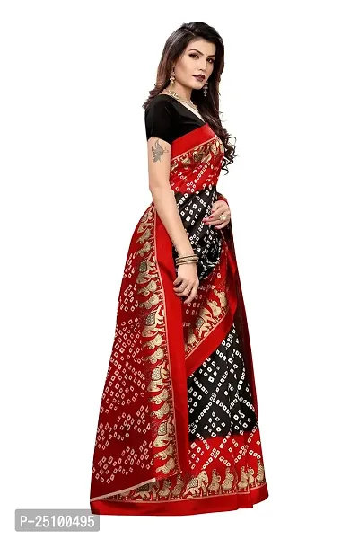 NITA CREATION Beautiful Women?S Art Silk Woven Saree With Bandhani Hathi Print and Blouse Piece (Red Black)-thumb2