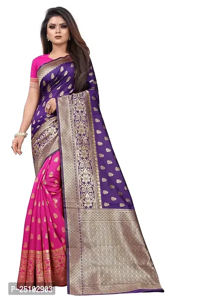 NITA CREATION Women's Linen Woven Saree With Blouse Pieces (Purple)