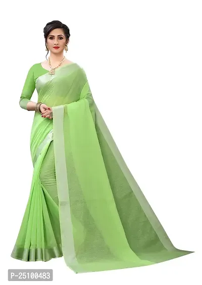 NITA CREATION Women's Woven Cotton Silk Woven Saree With Blouse Piece (Parrot Green)-thumb0