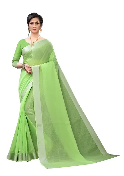 NITA CREATION Women's Woven Silk Woven Saree With Blouse Piece (Parrot Green)