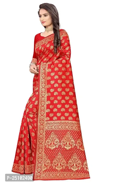 NITA CREATION Fashionista Women's Banarasi Jacquard Silk Woven Saree With Blouse Piece (Red)-thumb3