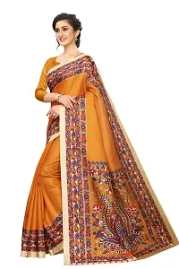 NITA CREATION Exclusive Kalamkari Woven Sarees For Women With Blouse Piece Printed Khadi Silk Material (Mustard Yellow)-thumb1