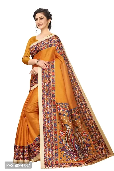 NITA CREATION Exclusive Kalamkari Woven Sarees For Women With Blouse Piece Printed Khadi Silk Material (Mustard Yellow)-thumb2