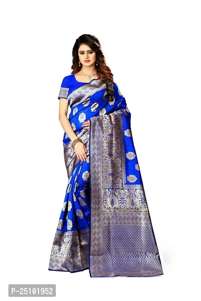 NITA CREATION Women's Linen Woven Saree With Blouse Pieces (Royal Blue)