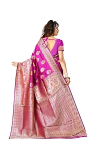 NITA CREATION Women's Linen Woven Saree With Blouse Pieces (Rani Pink)-thumb2