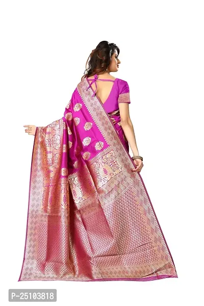 NITA CREATION Women's Linen Woven Saree With Blouse Pieces (Rani Pink)-thumb3