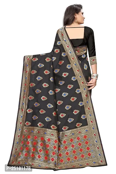 NITA CREATION Fashionista Women's Banarasi Jacquard Silk Woven Saree With Blouse Piece (Black)-thumb4