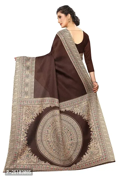 NITA CREATION Kalamkari Woven Saree For Women With Blouse Piece Printed Khadi Silk Material (Coffee Brown)-thumb3