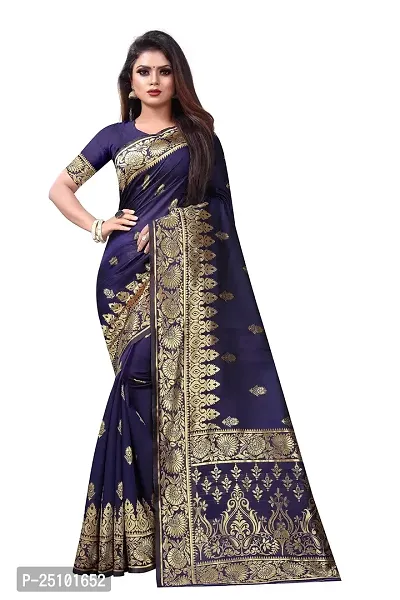 NITA CREATION Fashionista Women's Banarasi Jacquard Silk Woven Saree With Blouse Piece (Navy Blue)