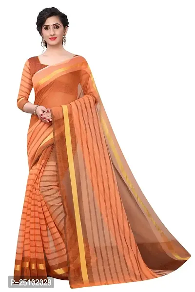 NITA CREATION Women's Woven Cotton Silk Woven Saree With Blouse Piece (Orange)-thumb0