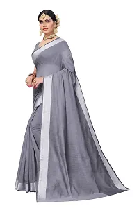 NITA CREATION Women's Woven Cotton Silk Woven Saree With Blouse Piece (Grey)-thumb1