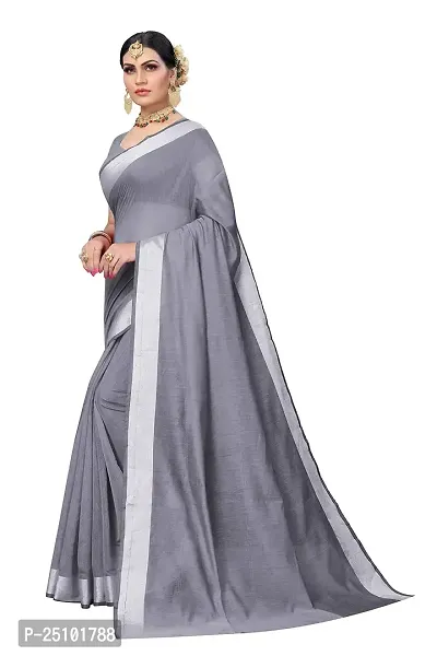 NITA CREATION Women's Woven Cotton Silk Woven Saree With Blouse Piece (Grey)-thumb2