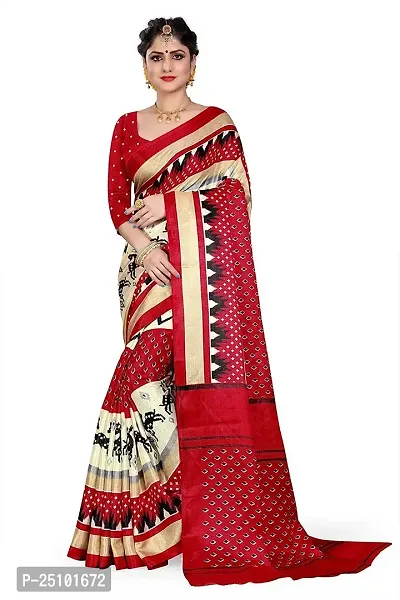 NITA CREATION Women Ethnic Wear Khadi Silk Woven Saree With Blouse Piece (Zigzag_Red)