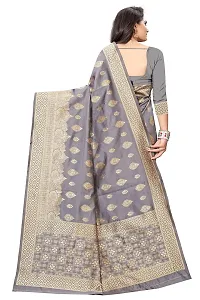 NITA CREATION Fashionista Women's Banarasi Jacquard Silk Woven Saree With Blouse Piece (Grey)-thumb3