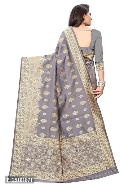 NITA CREATION Fashionista Women's Banarasi Jacquard Silk Woven Saree With Blouse Piece (Grey)-thumb4