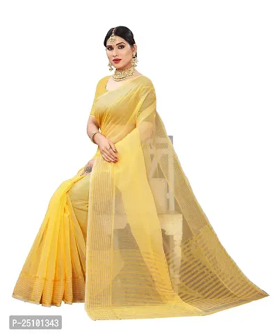 NITA CREATION Women's Beautiful Cotton Silk Woven Saree With Blouse Piece(Rupali Woven Sarees (Yellow)-thumb5