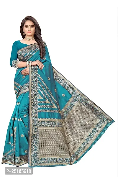 NITA CREATION Women's Fancy Banarasi Silk Jacquard woven Saree With Blouse Piece (RAMA)-thumb0