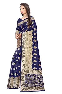 NITA CREATION Fashionista Women's Banarasi Jacquard Silk Woven Saree With Blouse Piece (Navy Blue)-thumb3