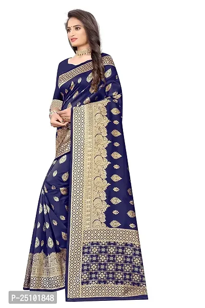 NITA CREATION Fashionista Women's Banarasi Jacquard Silk Woven Saree With Blouse Piece (Navy Blue)-thumb4