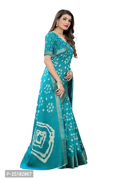 NITA CREATION Women's Bandhani Printed Jari Patta Poly Cotton Woven Saree With Blouse Piece (Rama Green)-thumb3