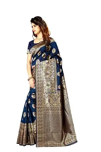 NITA CREATION Women's Linen Woven Saree With Blouse Pieces (Navy Blue)-thumb1