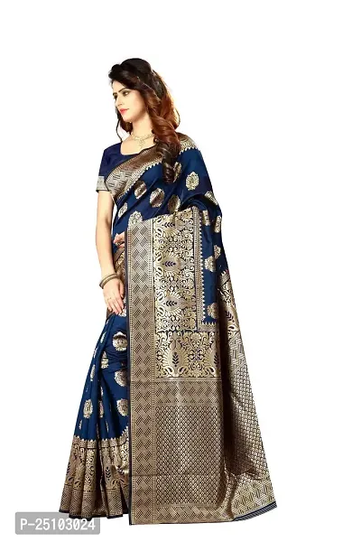 NITA CREATION Women's Linen Woven Saree With Blouse Pieces (Navy Blue)-thumb2