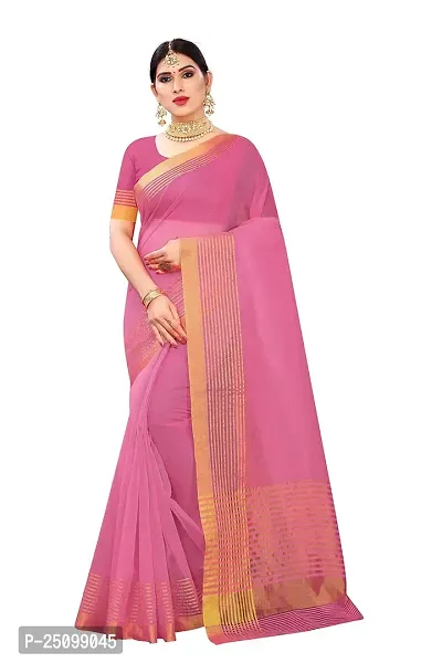 NITA CREATION Women's Beautiful Cotton Silk Woven Saree With Blouse Piece(Nirali Woven Sarees_Light Pink)