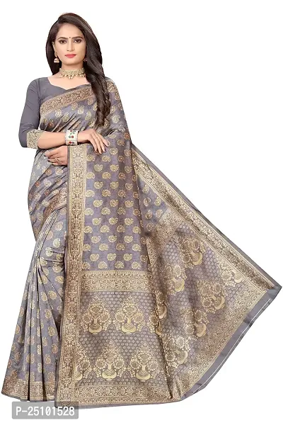 NITA CREATION Fashionista Women's Banarasi Jacquard Silk Woven Saree With Blouse Piece (Grey)-thumb0