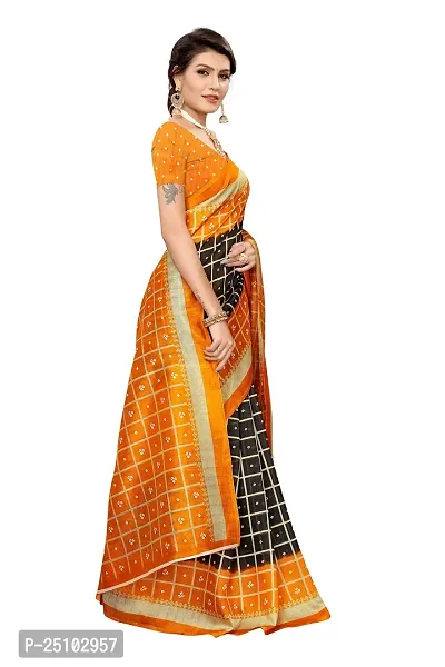NITA CREATION Women's Art Silk Woven Saree With Blouse Piece (Bandhani Checks_Orange Black)-thumb3