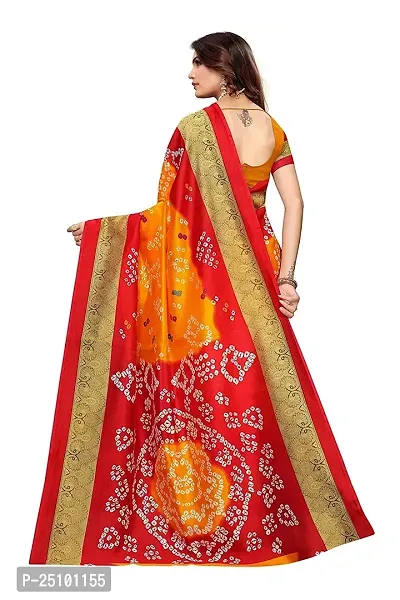 NITA CREATION Woven Multicolor Art Silk Bandhani Woven Saree With Blouse Piece (Yellow And Red)-thumb4