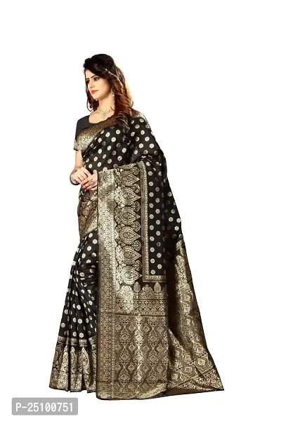 NITA CREATION Women's Linen Woven Saree With Blouse Pieces (Black)-thumb2