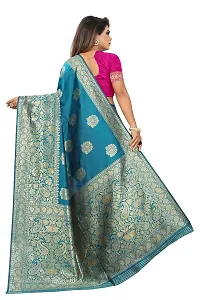 NITA CREATION Women's Linen Woven Saree With Blouse Pieces (Firozi Blue)-thumb2