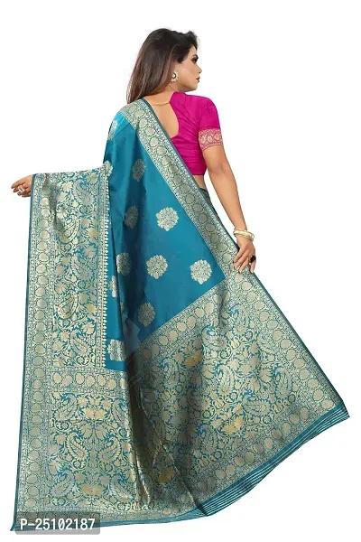 NITA CREATION Women's Linen Woven Saree With Blouse Pieces (Firozi Blue)-thumb3