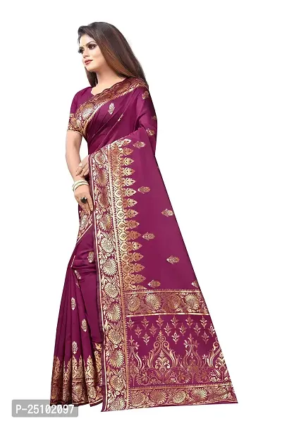 NITA CREATION Fashionista Women's Banarasi Jacquard Silk Woven Saree With Blouse Piece (Wine Pink)-thumb2