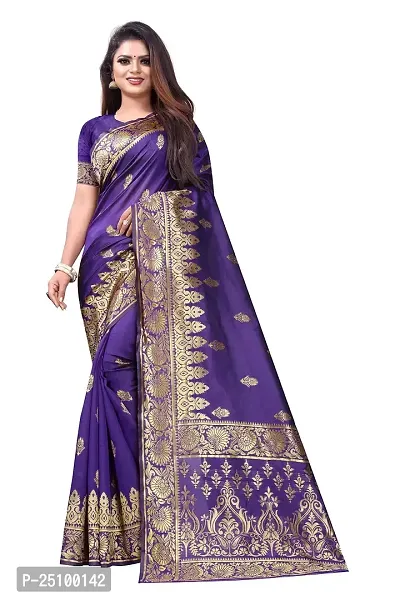NITA CREATION Fashionista Women's Banarasi Jacquard Silk Woven Saree With Blouse Piece (Purple)