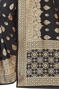 NITA CREATION Fashionista Women's Banarasi Jacquard Silk Woven Saree With Blouse Piece (Black)-thumb1