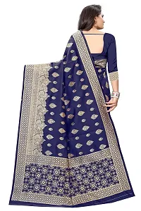 NITA CREATION Fashionista Women's Banarasi Jacquard Silk Woven Saree With Blouse Piece (Navy Blue)-thumb2