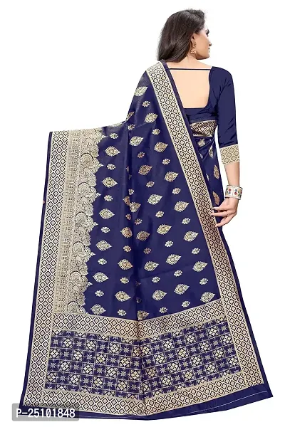 NITA CREATION Fashionista Women's Banarasi Jacquard Silk Woven Saree With Blouse Piece (Navy Blue)-thumb3