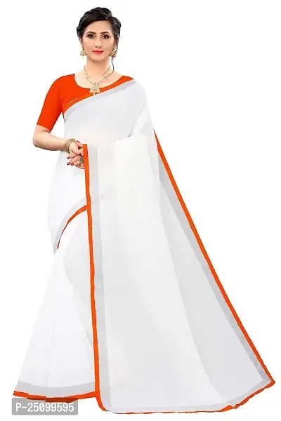 NITA CREATION Women's Linen Woven Saree With Blouse Pieces (Orange)