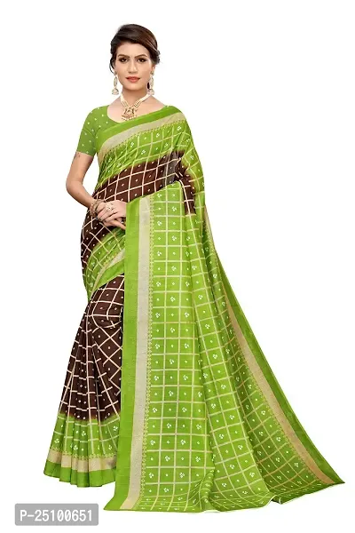 NITA CREATION Women's Art Silk Woven Saree With Blouse Piece (Bandhani Checks_Parrot Coffee Brown)