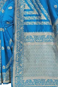 NITA CREATION Fashionista Women's Banarasi Jacquard Silk Woven Saree With Blouse Piece (Blue)-thumb1