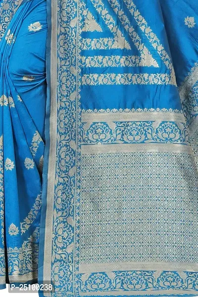 NITA CREATION Fashionista Women's Banarasi Jacquard Silk Woven Saree With Blouse Piece (Blue)-thumb2